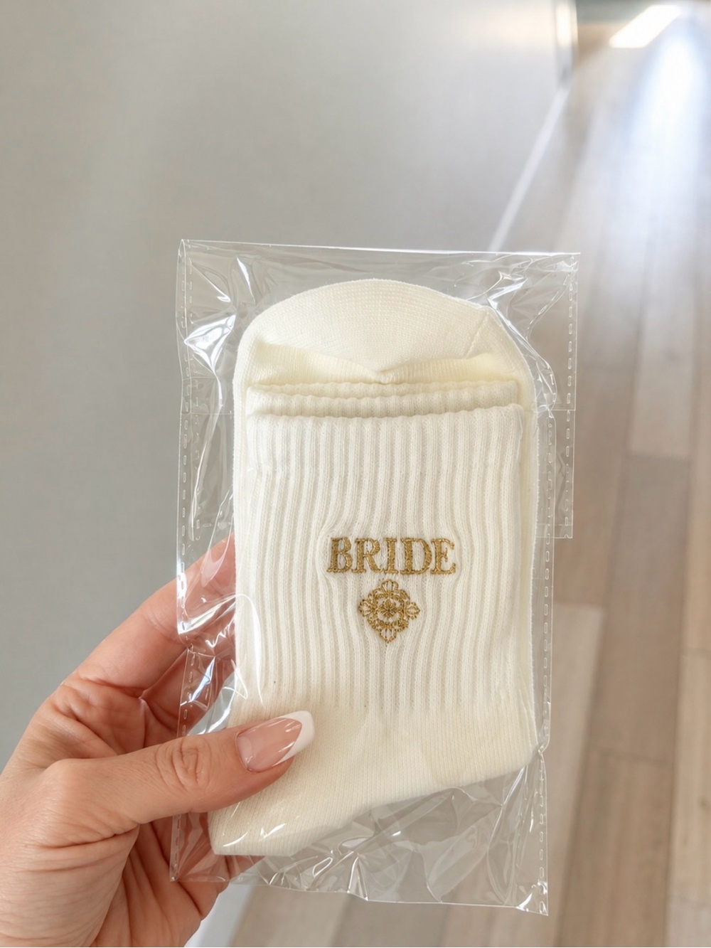 BRIDE Embroidered Ivory Socks with Bōda Pouch